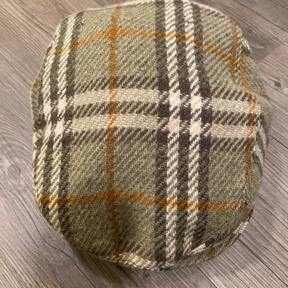 Vintage Burberry London Herringbone Wool Newsboy Cap - Picture 2 of 9